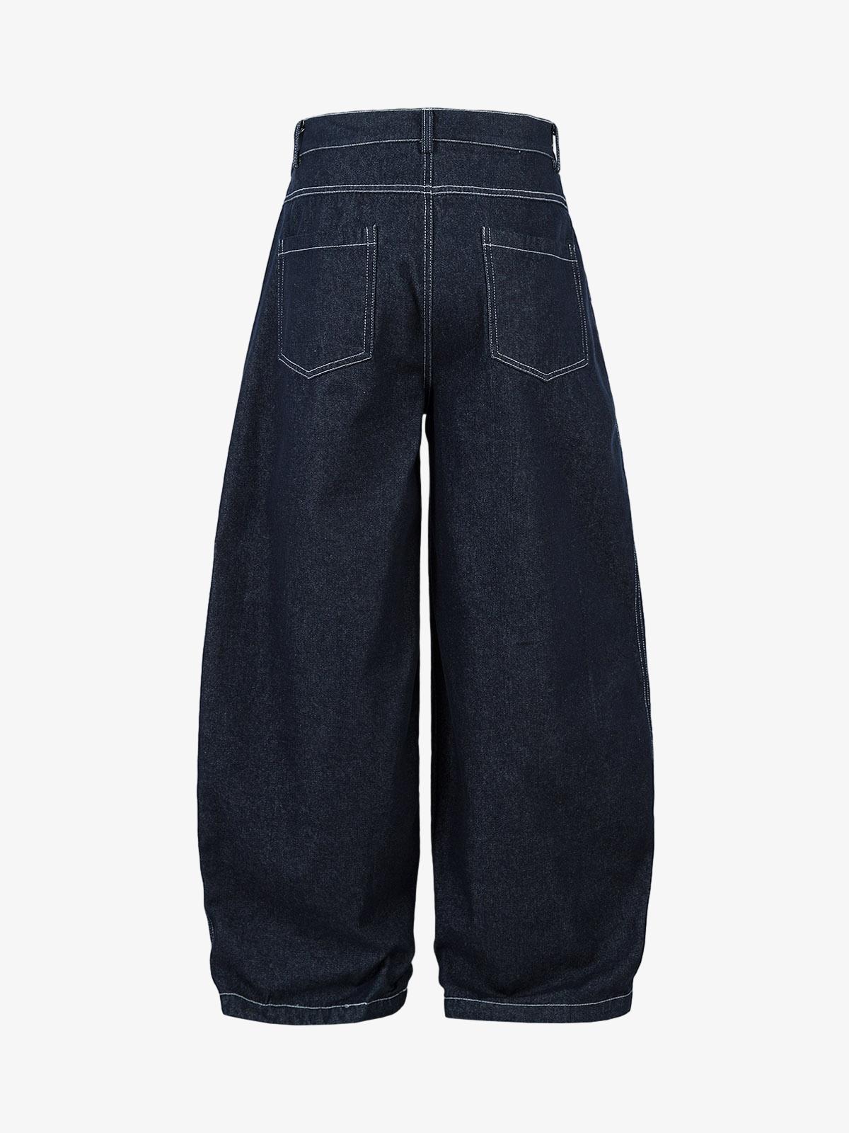 Deconstructed Contrast Stitching Pleated Baggy Barrel Jeans - 2343 
