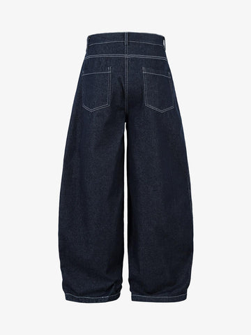 Deconstructed Contrast Stitching Pleated Baggy Barrel Jeans - 2343 