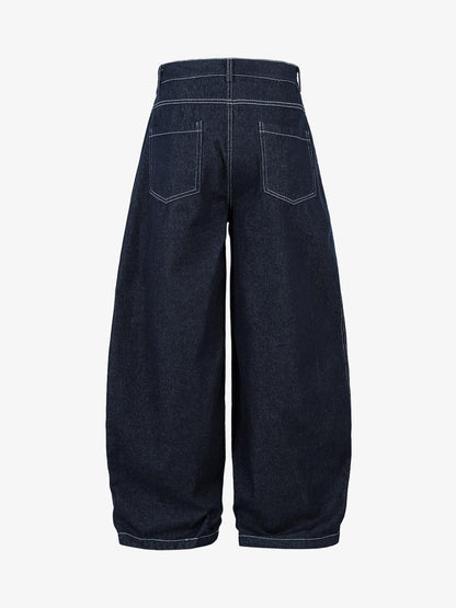 Deconstructed Contrast Stitching Pleated Baggy Barrel Jeans - 2343 