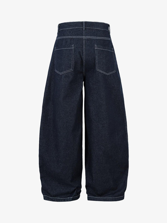 Deconstructed Contrast Stitching Pleated Baggy Barrel Jeans - 2343 