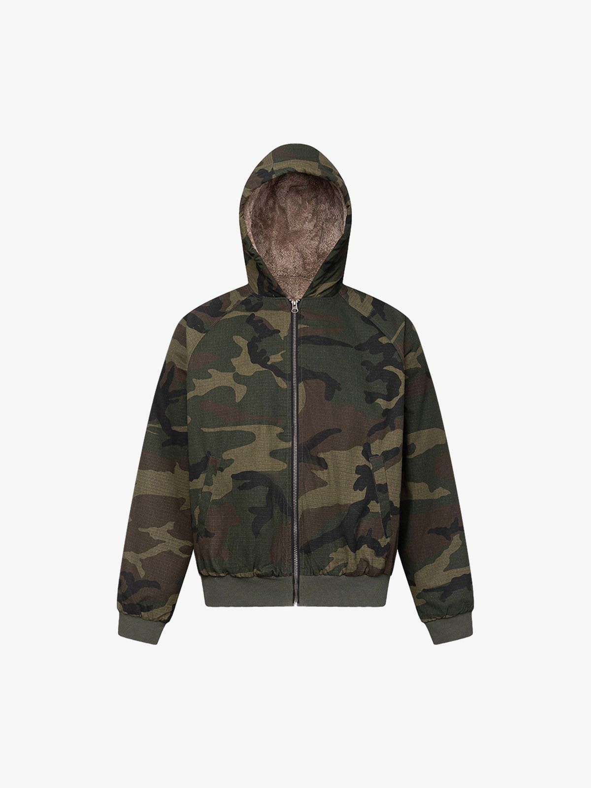Thesupermade Camouflage Fleece Hooded  Jacket 