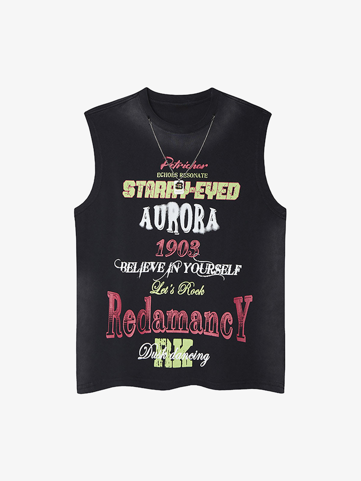Spray- Painted Letter Print Necklace Vest 