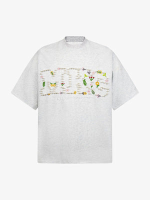 Oversized Embroidered Floral Letter T-Shirt 