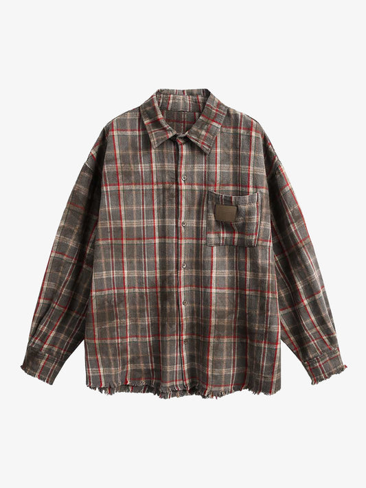 Vintage Plaid Tie-Dye Long Sleeve Shirt 