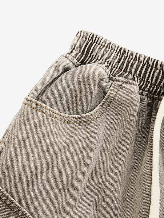 VINTAGE WASH DECONSTRUCTED DRAWSTRING DENIM SHORTS 