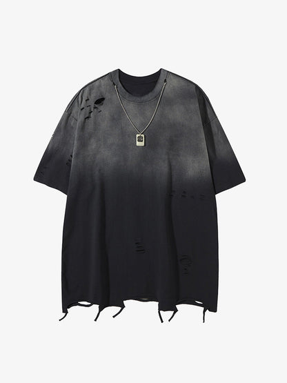 Tie -Dye Tattered Edge Necklace T-shirt 