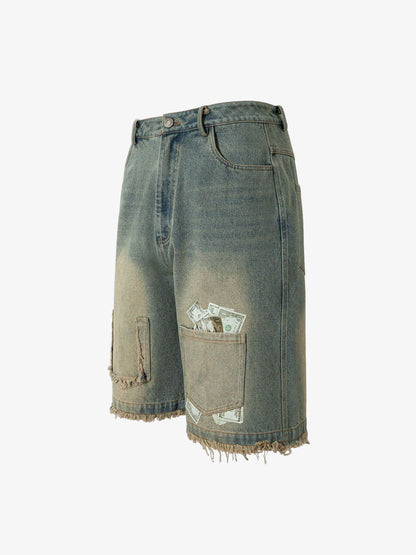 Gradient Washed Raw Edge Jorts 