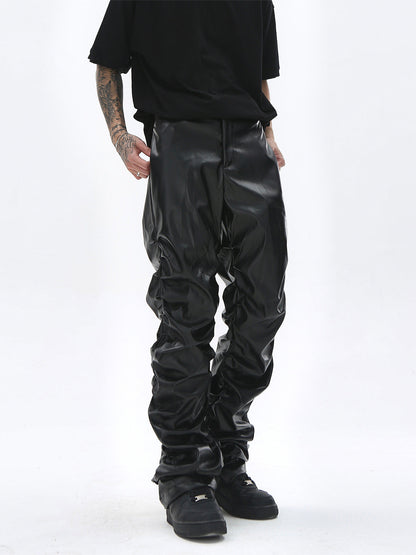 Thesupermade Punk Style Pleated Leather Pants - 2195 