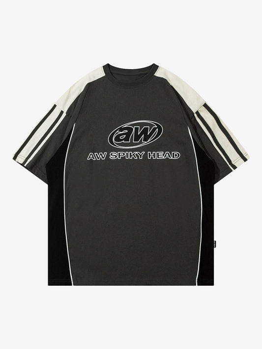 Color-Blocked Strip Racing T-shirt - 2076 