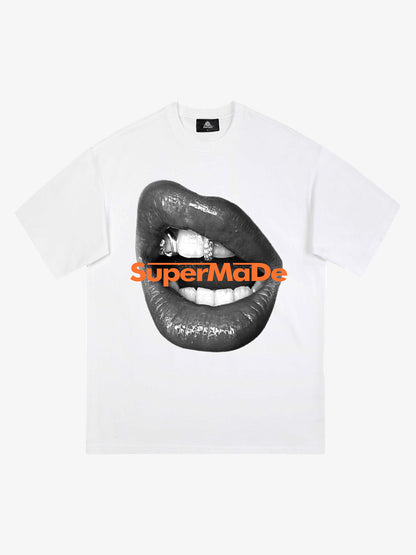 Lips Print Short Sleeve T-shirt - 2411 