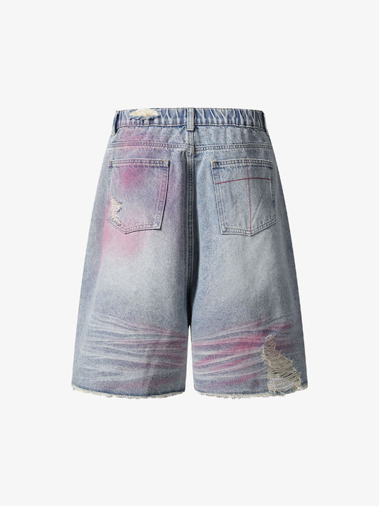 Distressed Tie-Dye Denim Jorts 
