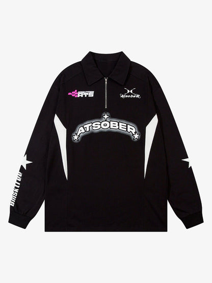 Thesupermade Star Contrast Color Long Sleeve Quarter Zipper Shirt 