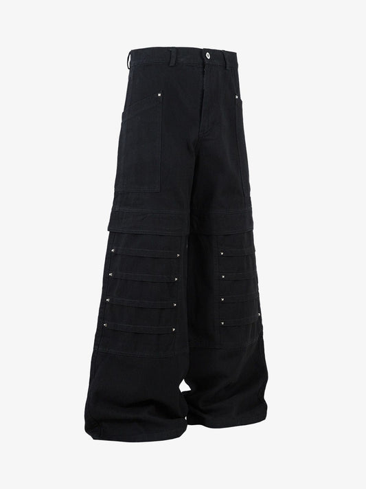 Deconstructed Split Rivet Cargo Jeans 