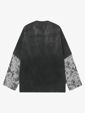 Washed Faux Two-Piece Racing Long Sleeve T-shirt - 2543 