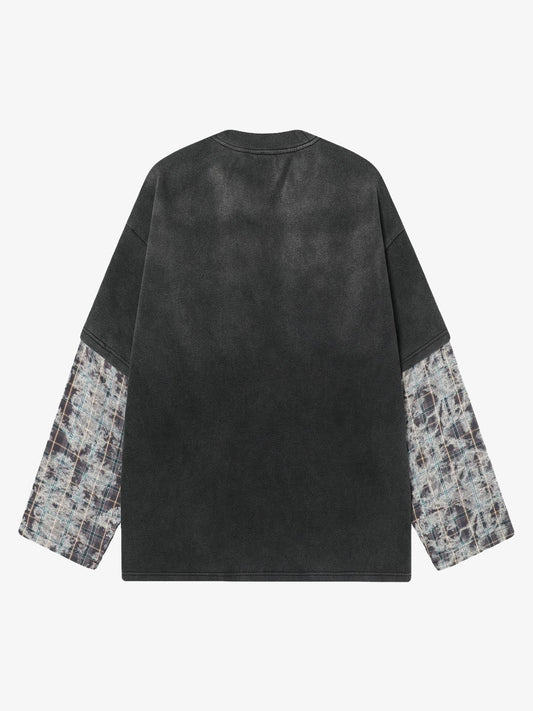 Washed Faux Two-Piece Racing Long Sleeve T-shirt 