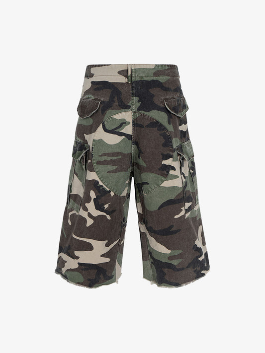 Retro Camouflage Whisker Raw Edge Cropped Shorts 
