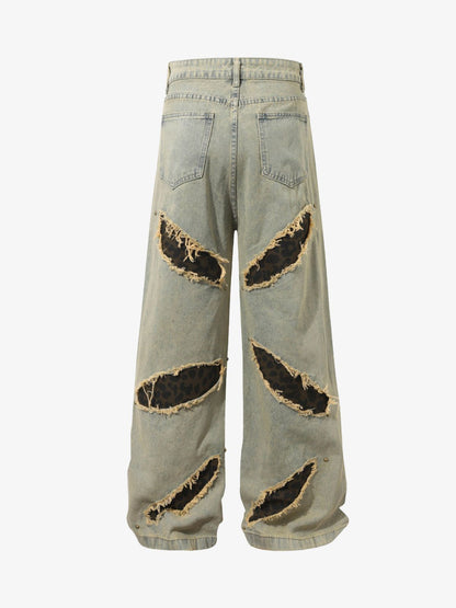 Distressed Raw Edge Patch Jeans 