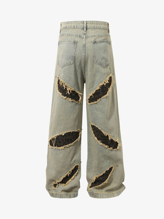 Distressed Raw Edge Patch Jeans 