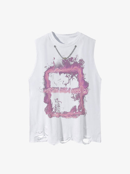 Thesupermade Retro Distressed Washed Smoke Printed Vest 
