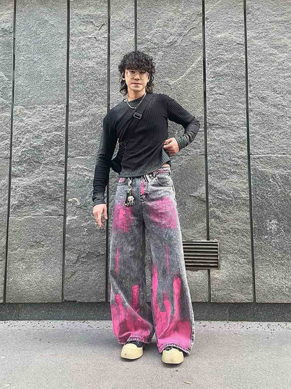 Thesupermade Graffiti Distressed Washed Baggy Jeans - 1886 