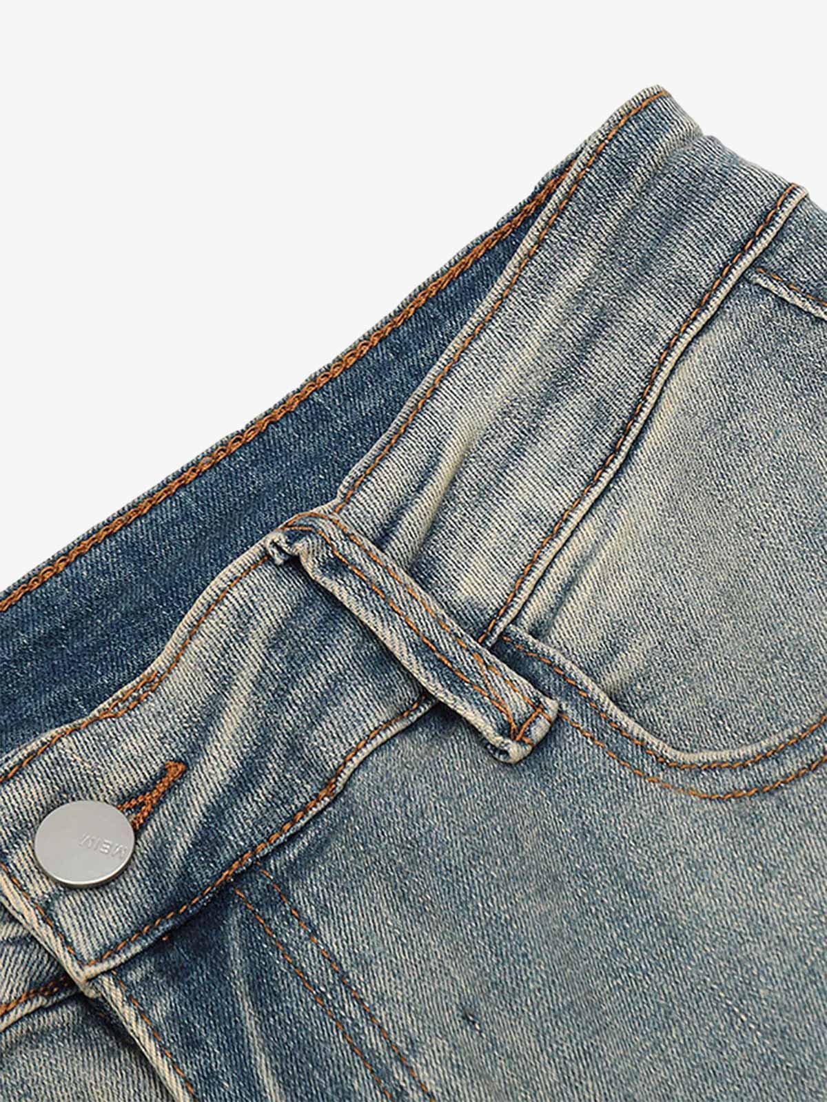 Thesupermade Vintage Washed Split Structure Hip-Hop Jeans 
