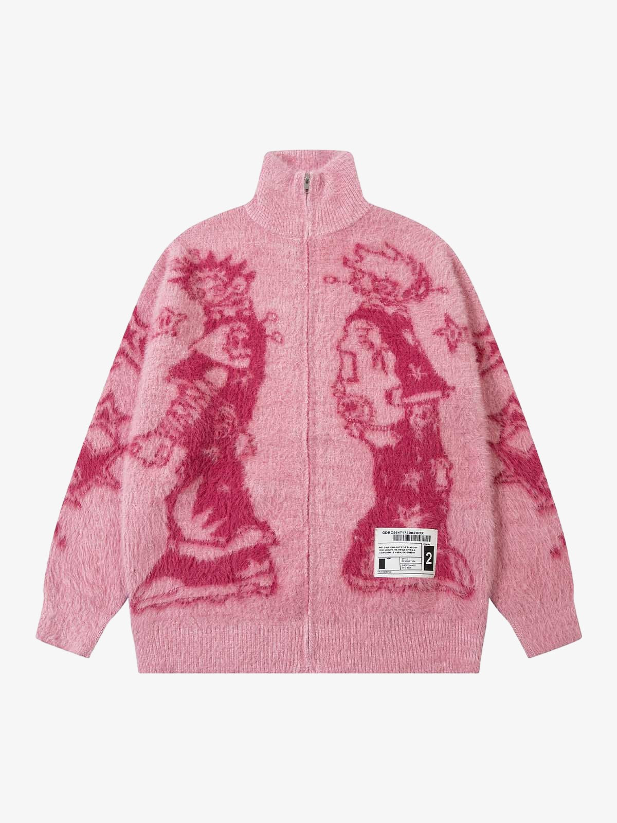 Thesupermade Graffiti Faux Mink Fur Zip Up Sweater 