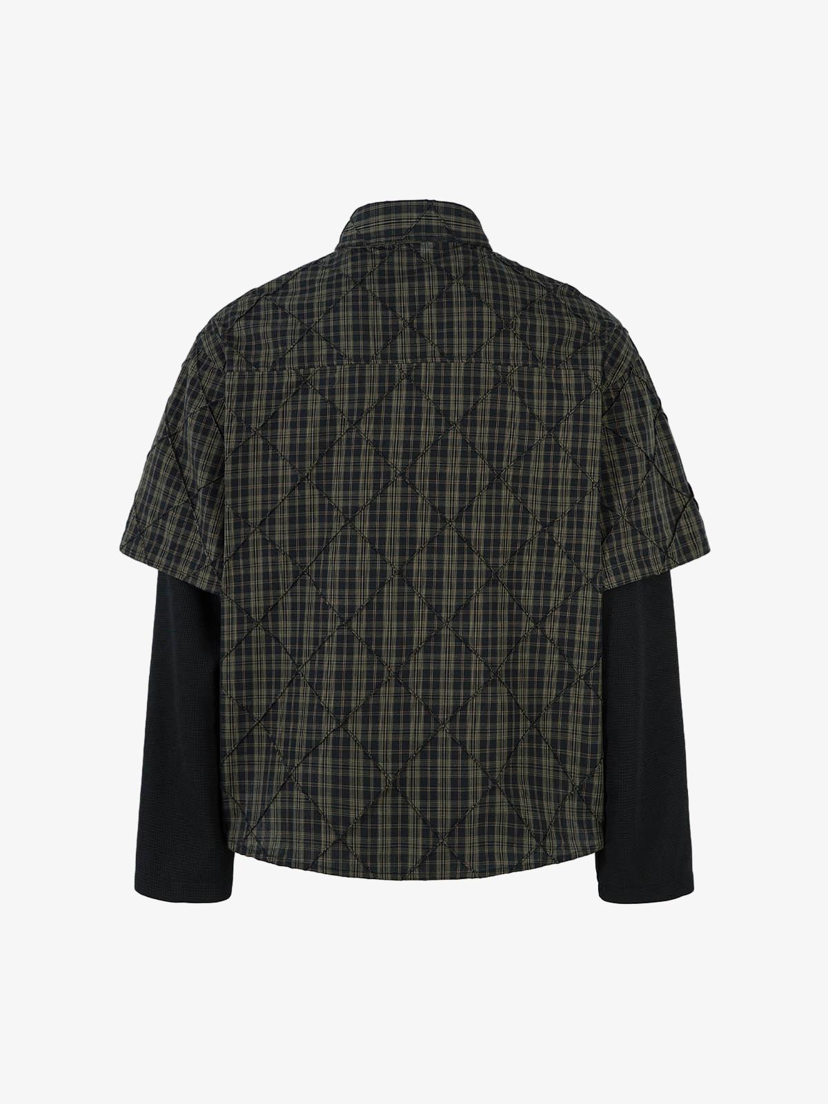 Heavy Plaid Pleated Striped Faux Two-Piece Polo Shirt 