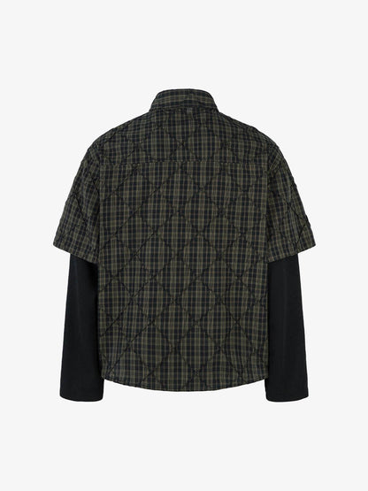 Heavy Plaid Pleated Striped Faux Two-Piece Polo Shirt 