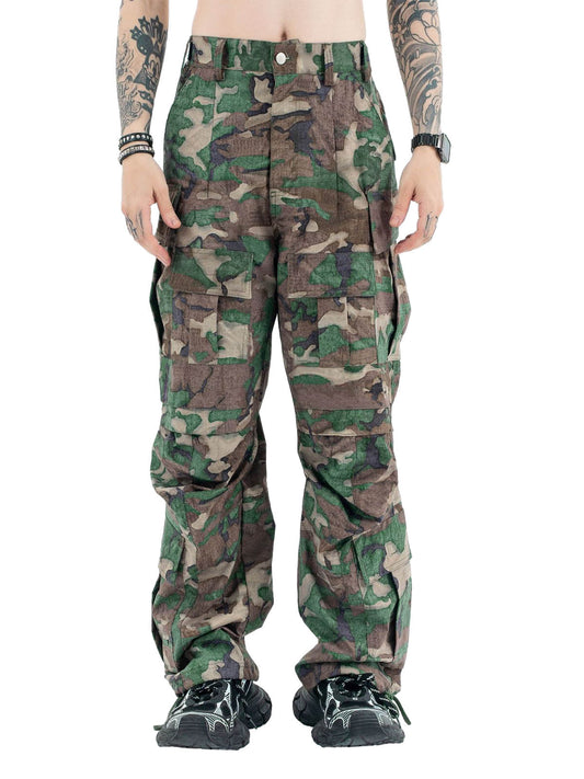 Camouflage Adjustable Belt Cargo Pants 