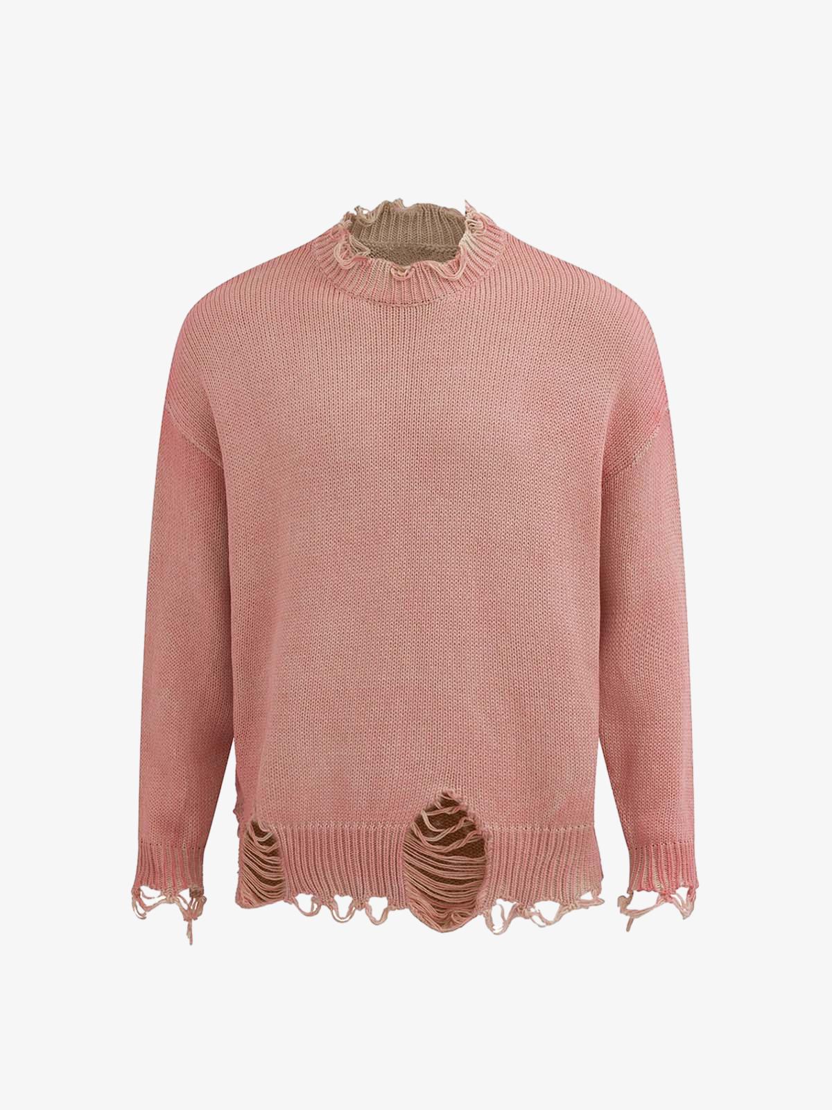Distressed Ripped Two-Piece Oversized Pullover Sweater 