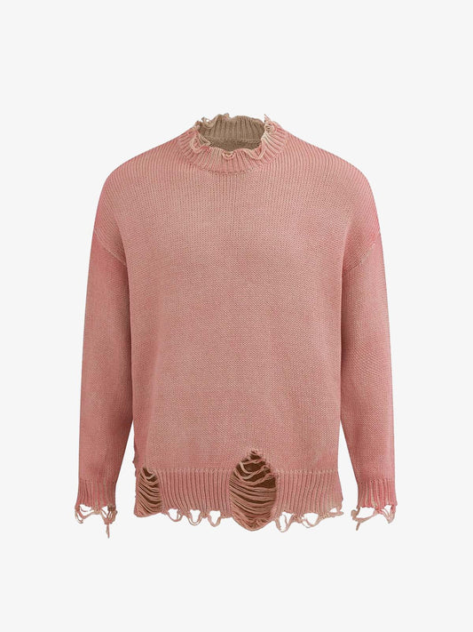 Distressed Ripped Two-Piece Oversized Pullover Sweater 