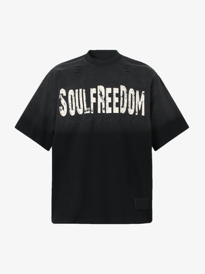 Distressed Gradient Letter Print Crew Neck T-shirt 
