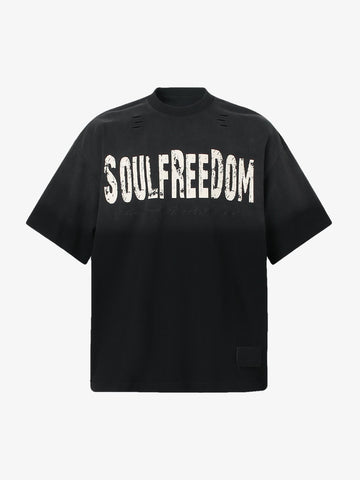 Distressed Gradient Letter Print Crew Neck T-shirt 