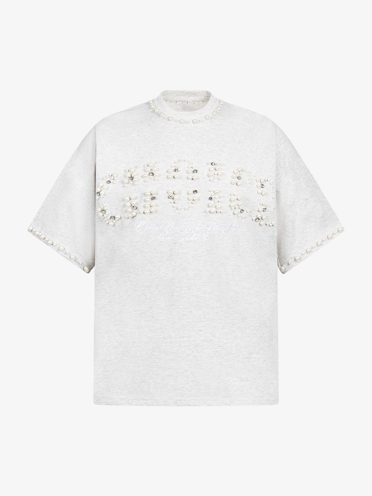 Elegant Pearl-Embellished Oversized T-Shirt 