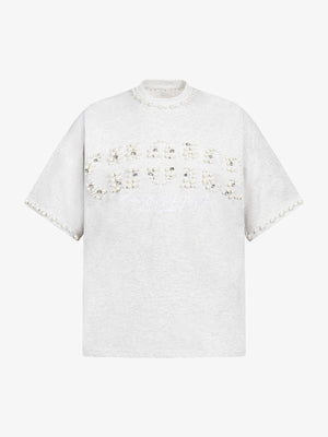 Elegant Pearl-Embellished Oversized T-Shirt 