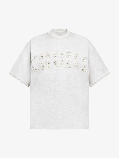 Elegant Pearl-Embellished Oversized T-Shirt 