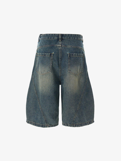 Washed Distressed Barrel Denim Jorts 