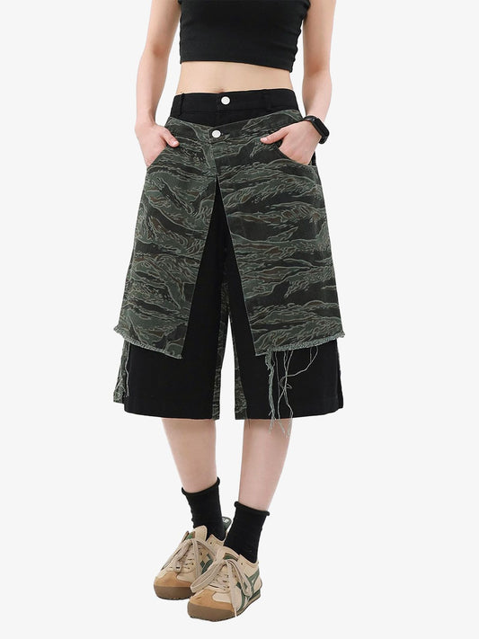 Thesupermade High Street Patchwork Camouflage Contrast Denim Jorts 