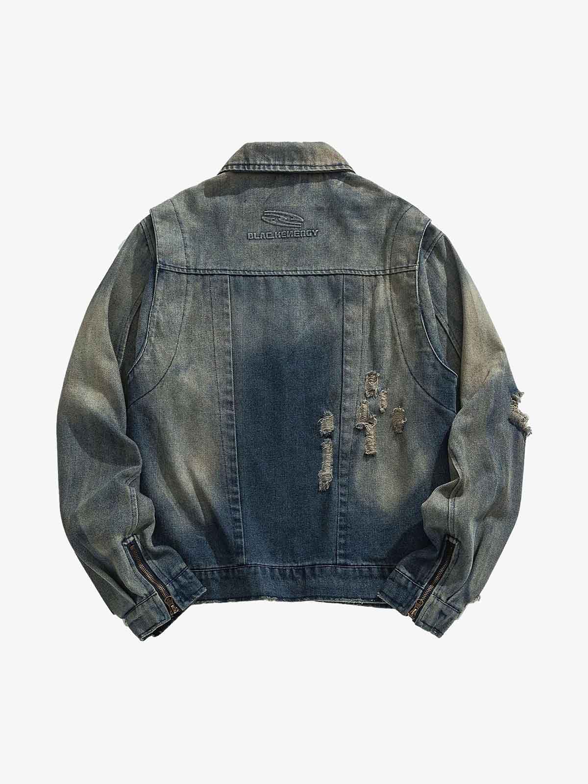 Thesupermade High Street Hip-hop Distressed Washed Denim Jacket - 2242 