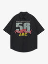 Retro Letter Print Short Sleeve Shirt - 2426 