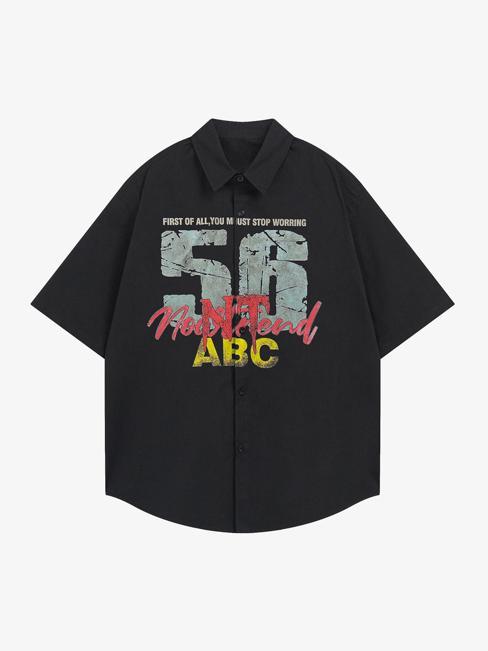 Retro Letter Print Short Sleeve Shirt - 2426 