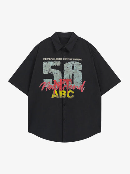 Retro Letter Print Short Sleeve Shirt - 2426 
