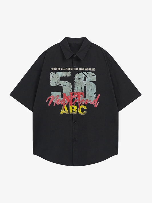 Retro Letter Print Short Sleeve Shirt - 2426 