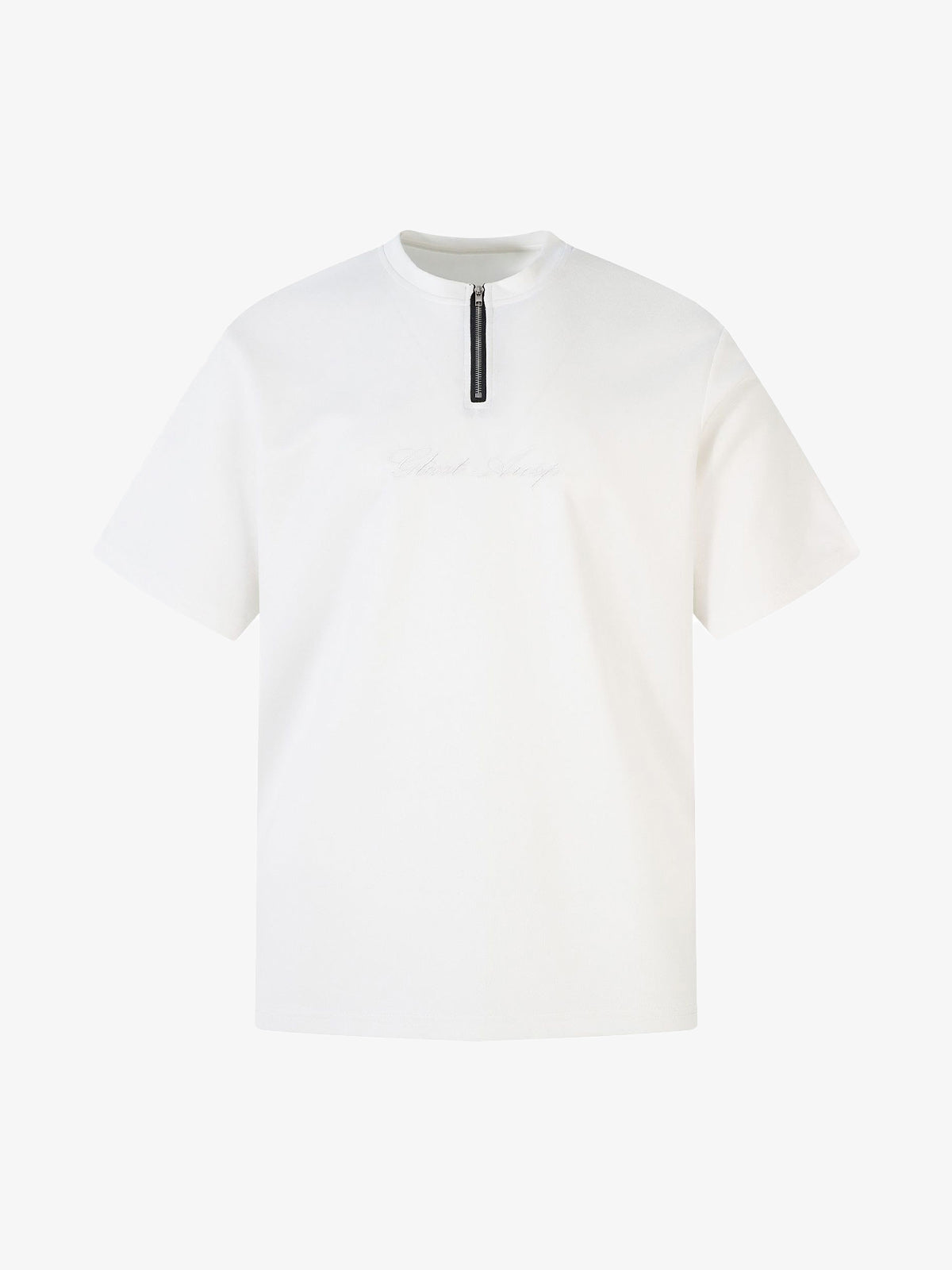 Retro Quarter Zip Up Suede Embroidered T-shirt 
