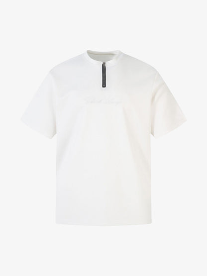 Retro Quarter Zip Up Suede Embroidered T-shirt 