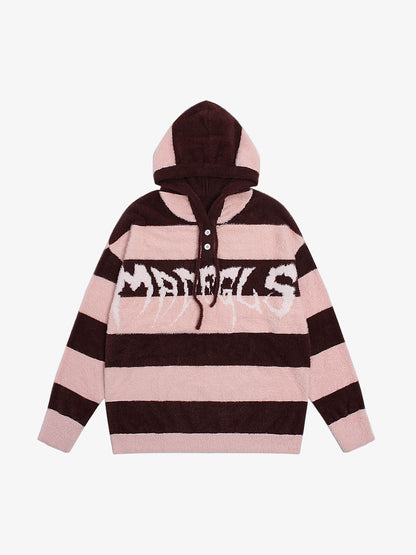 Thesupermade Hooded Striped Knit Sweater 