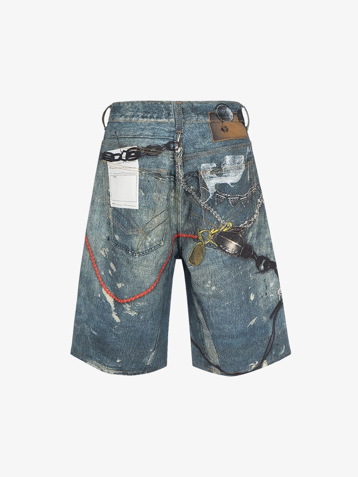 Retro Scissors Print Cropped Denim Shorts 