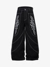 Deconstructed Contrast Embroidered Baggy Jeans - 2330 