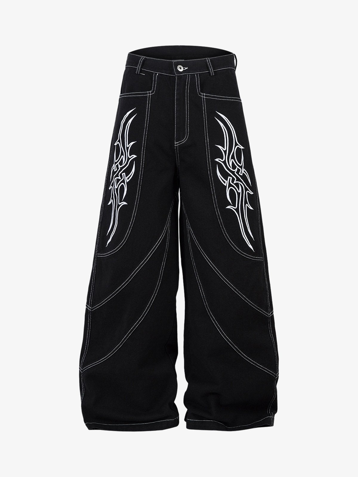 Deconstructed Contrast Embroidered Baggy Jeans 2330