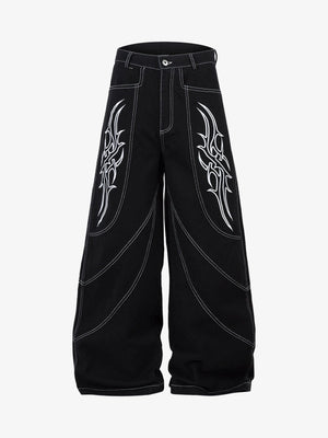Deconstructed Contrast Embroidered Baggy Jeans - 2330 